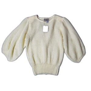 NOS VTG 80s Bechamel Mohair Sweater Ivory Puff Sleeve Cottage Chic Soft Large